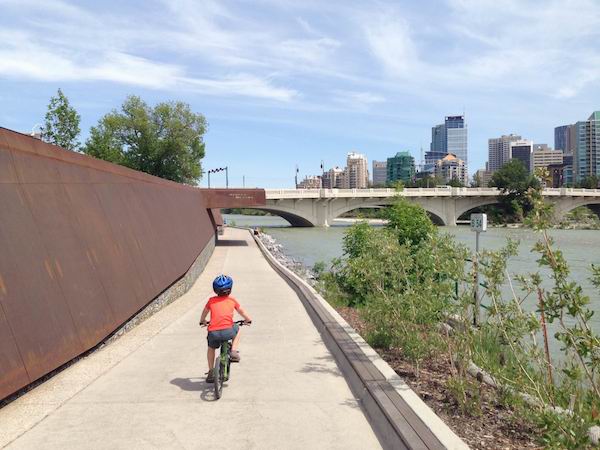 Biking the Bow River Pathway -Biking downtown