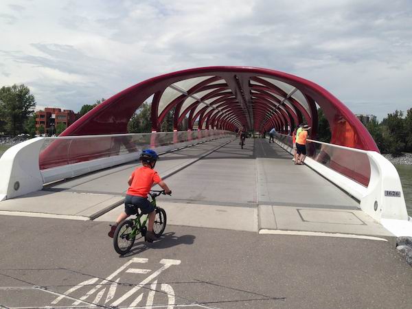 Biking the Bow River Pathway -Peace Bridge downtown