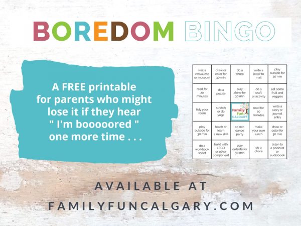 Bingo del aburrimiento (Diversión familiar en Calgary)