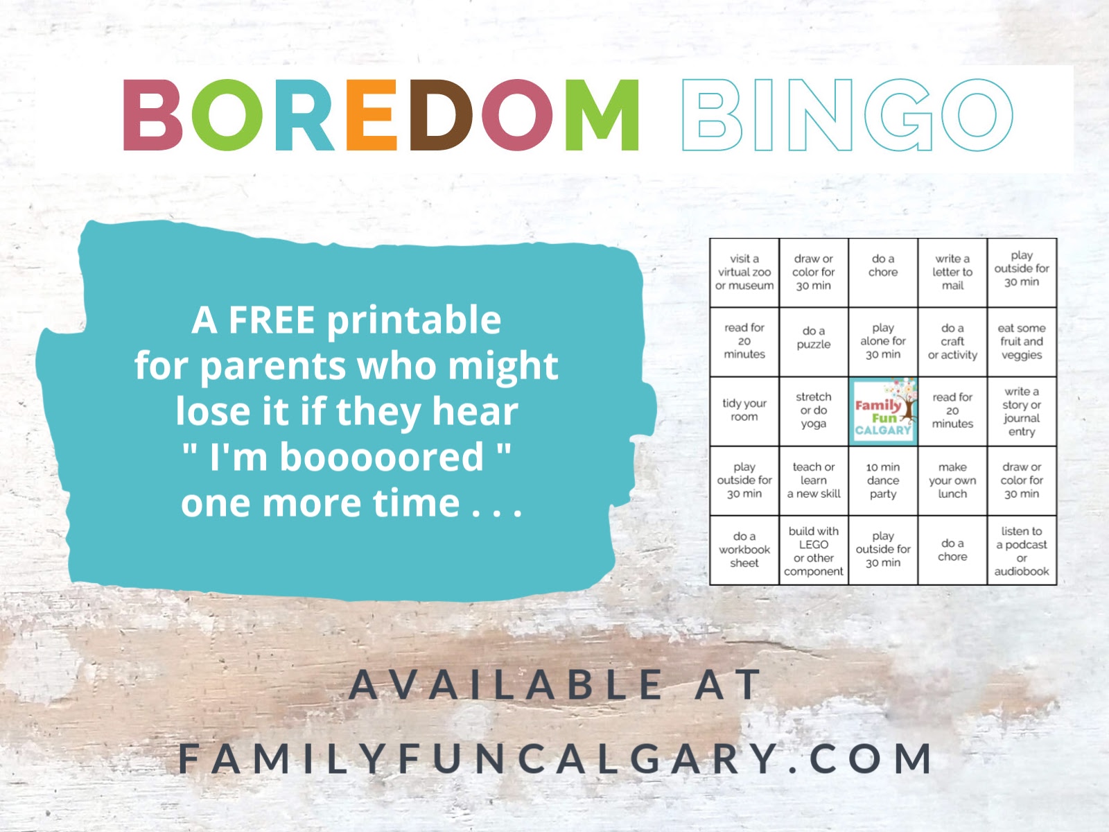 Boredom Bingo (Family Fun Calgary)