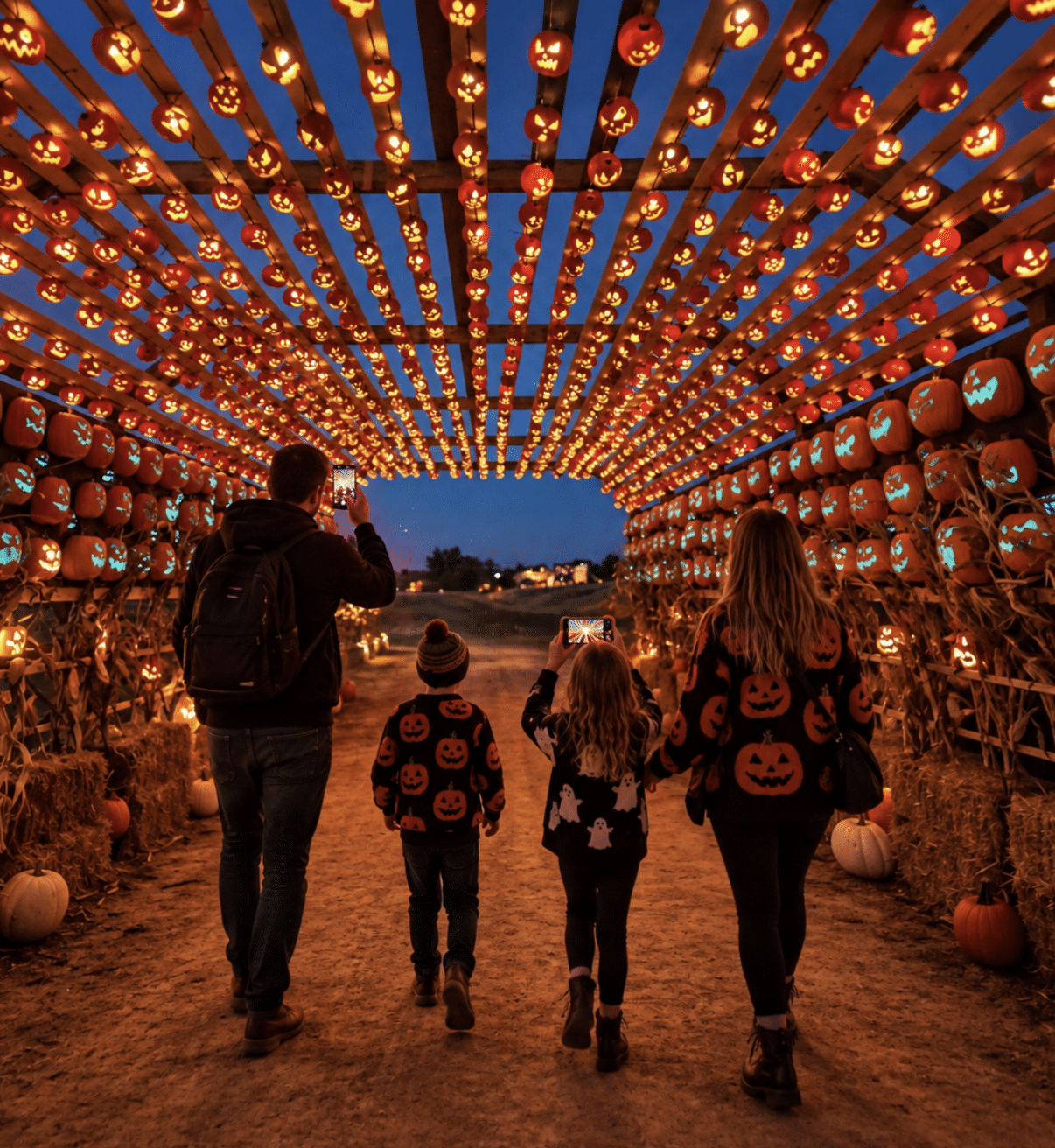 Family in Pumpkin Tunnel