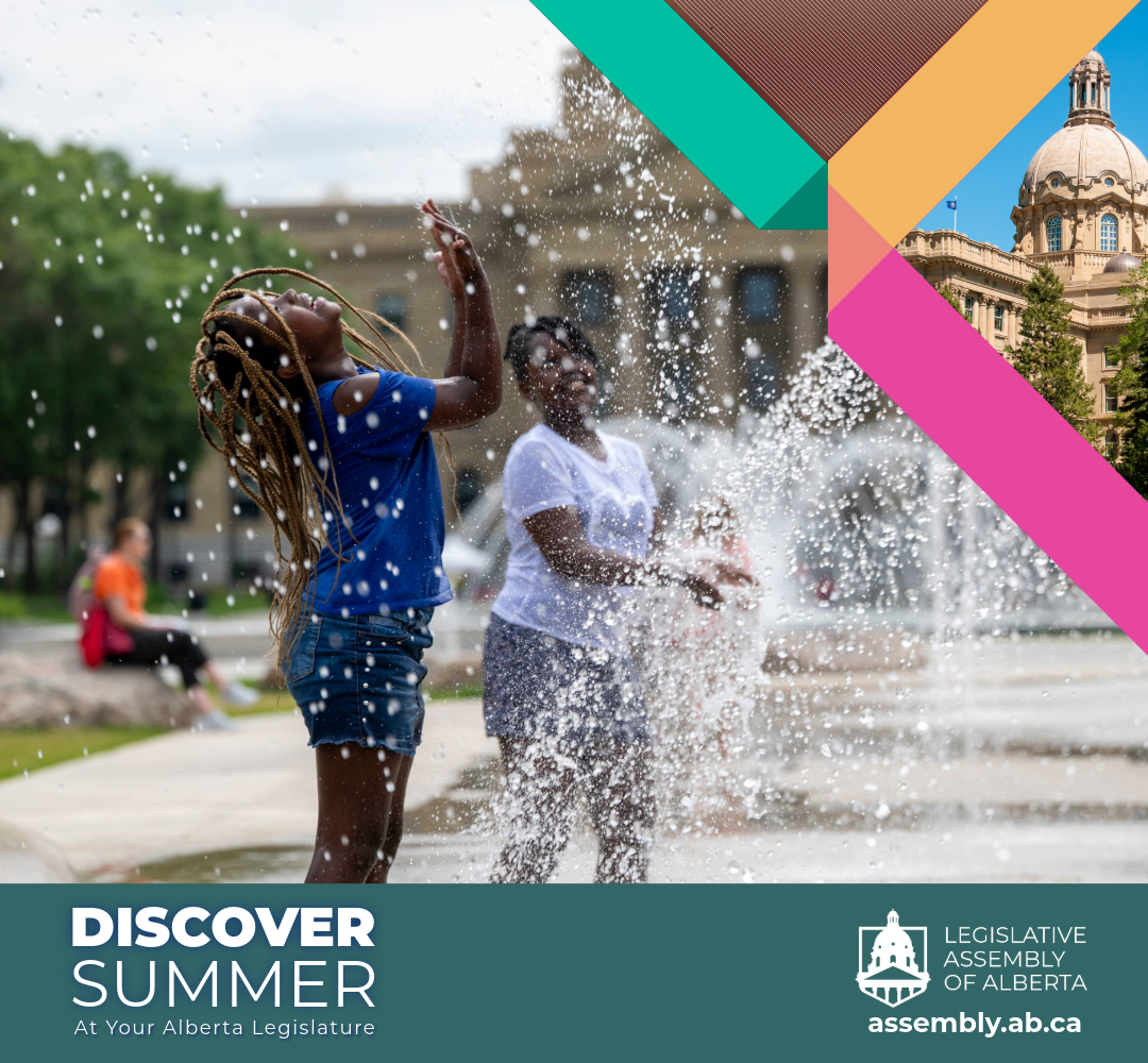 Kids Playing in Fountain Outside of Alberta Legislature Building