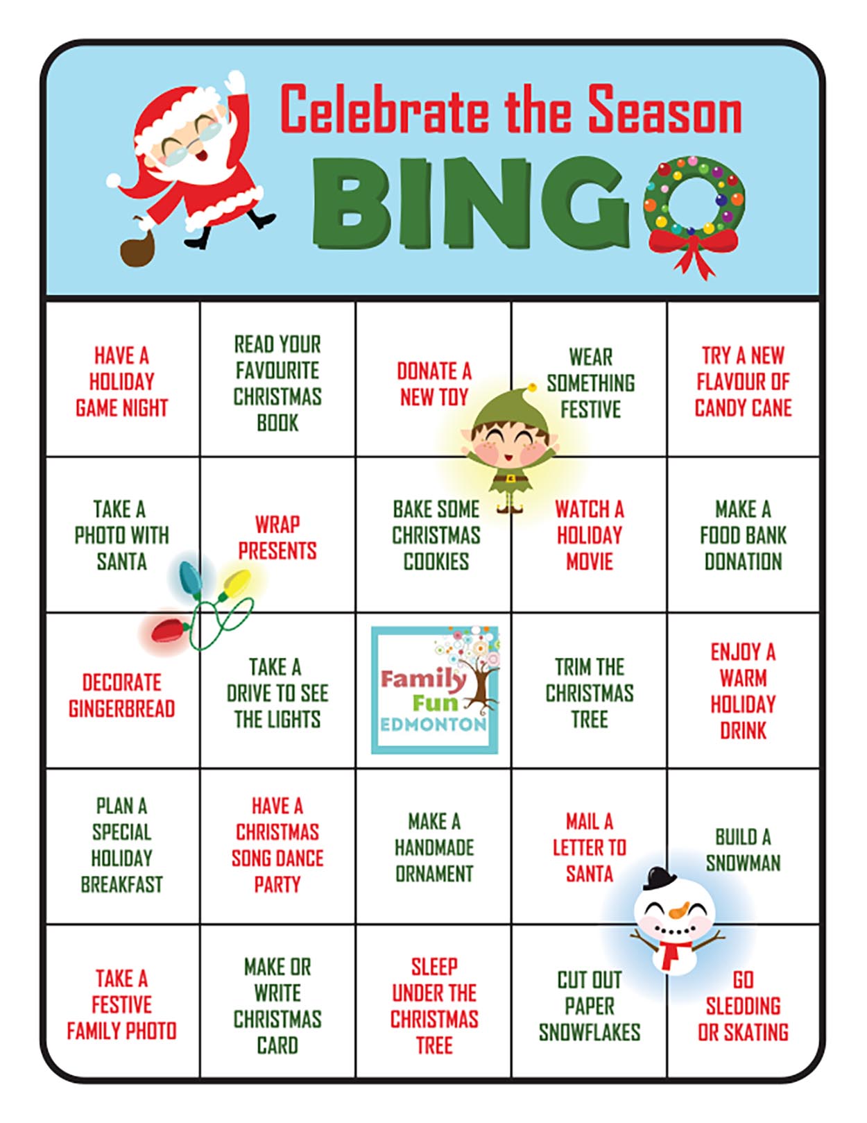 Celebrate the Season BINGO_Family Fun Edmonton