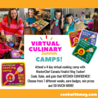 Cozinhe com Meg! Acampamentos de verão culinários virtuais