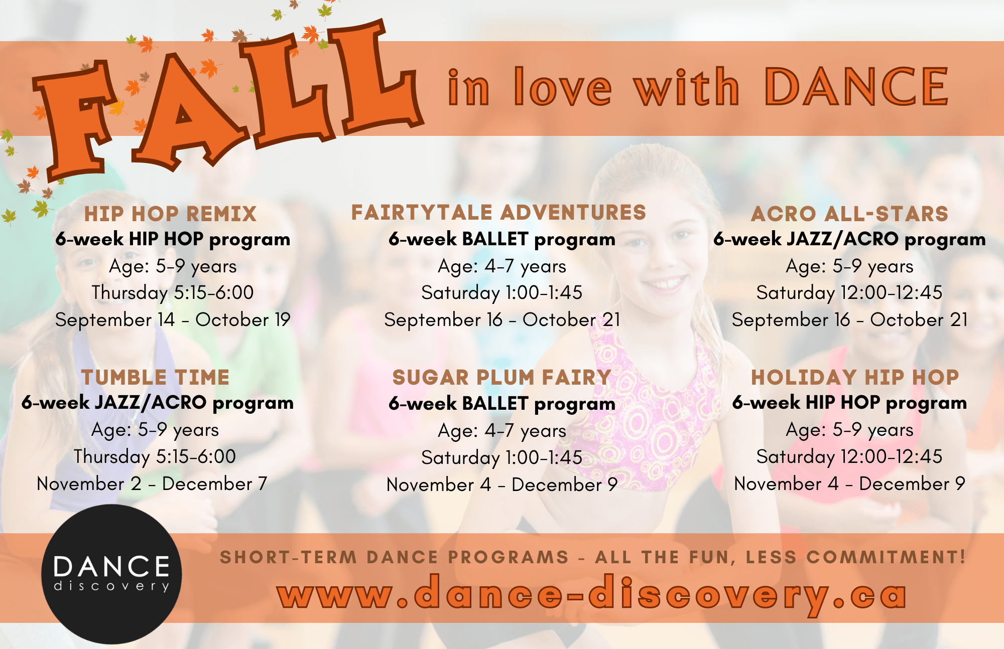 Programas de otoño de descubrimiento de danza