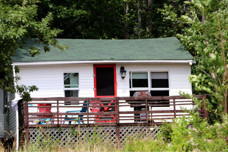 Rustic cabin with sagging roof at The Old Ten Spot, a unique Nova Scotia Air BnB