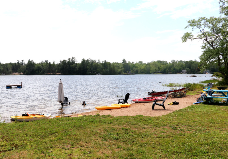 Sandy lake beach at The Old Ten Spot, a unique Nova Scotia Air BnB