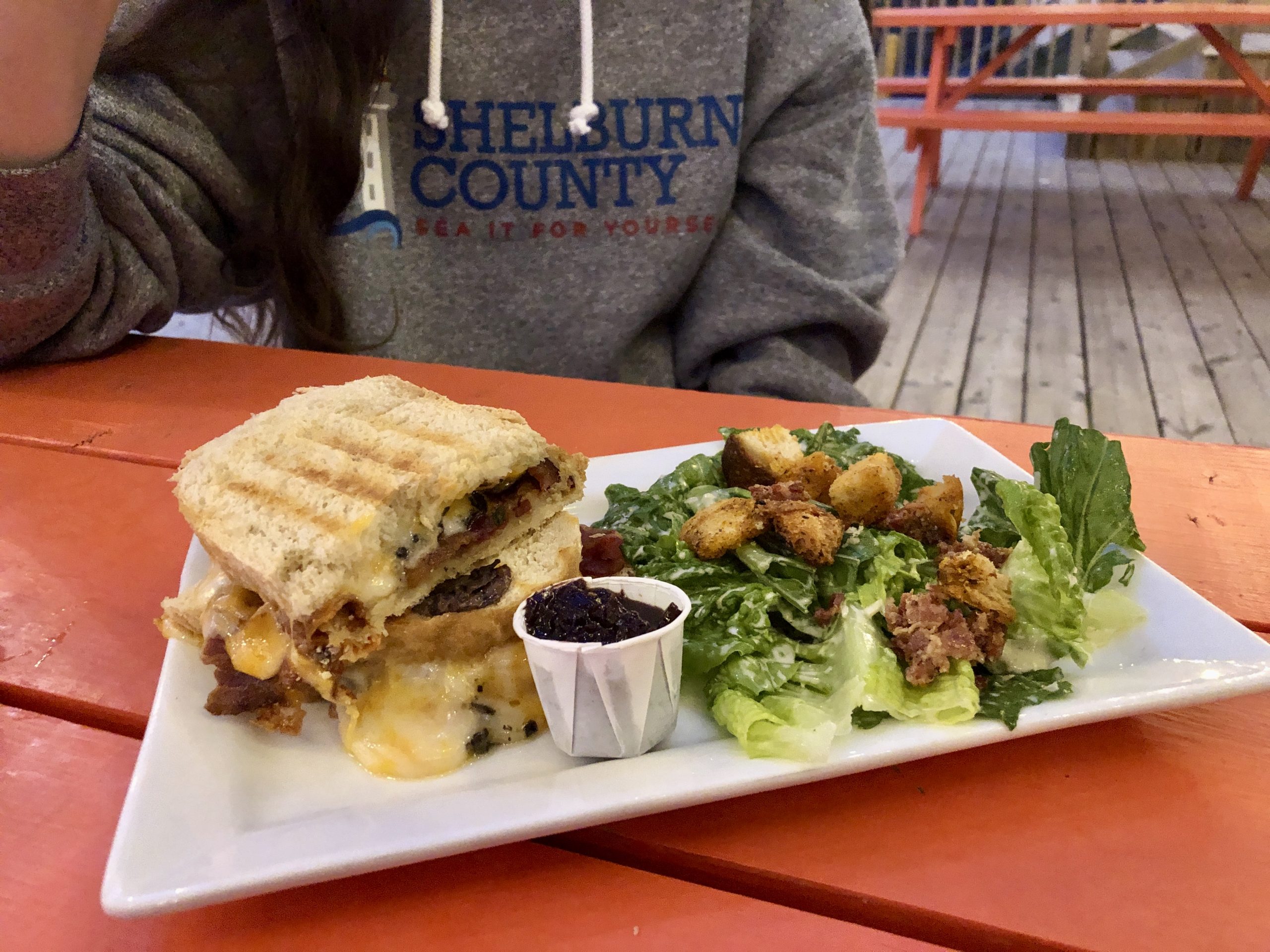 Delicious grilled cheese and Ceasar salad at Boxing Rock Tap Room in Shelburne