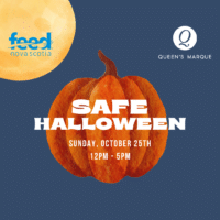 Safe Halloween Ad with white letters on an orange pumpkin