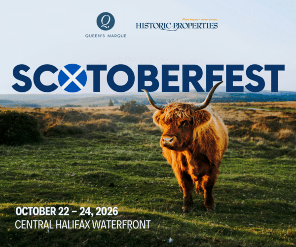 Ad for Scotoberfest with a Highland cow in a pasture