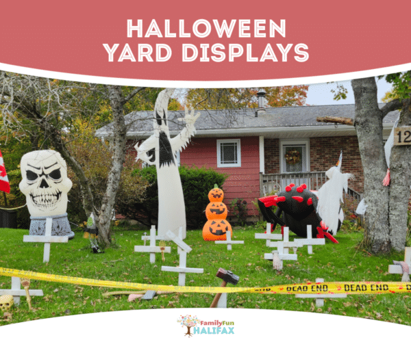 Halloween decorations on a front yard