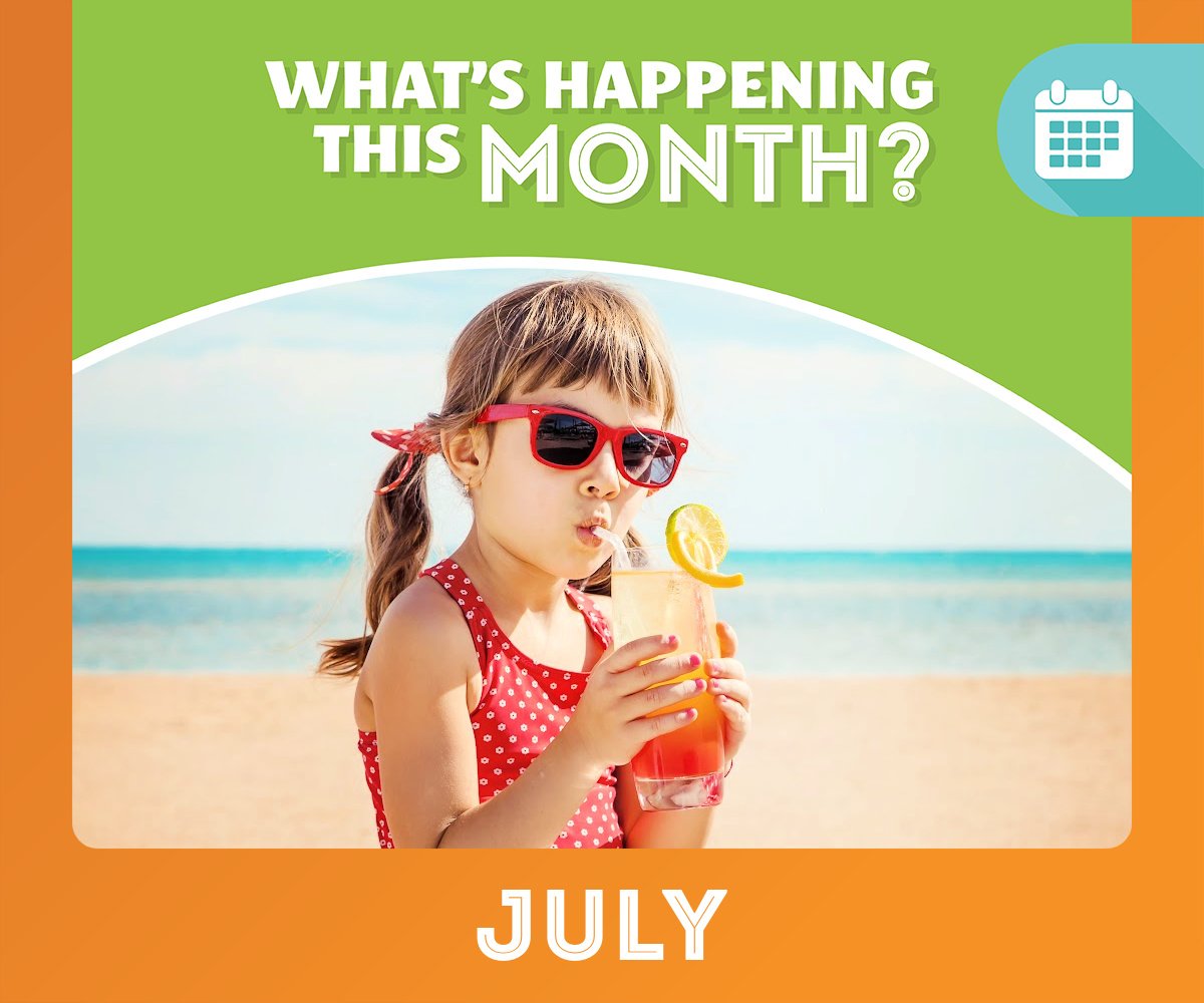 July Events girl beach drink