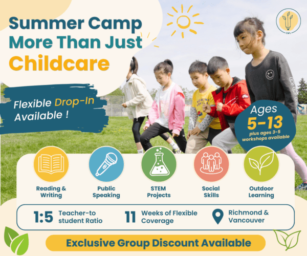 LWL Summer Camp promotional poster featuring kids and text about camp options.