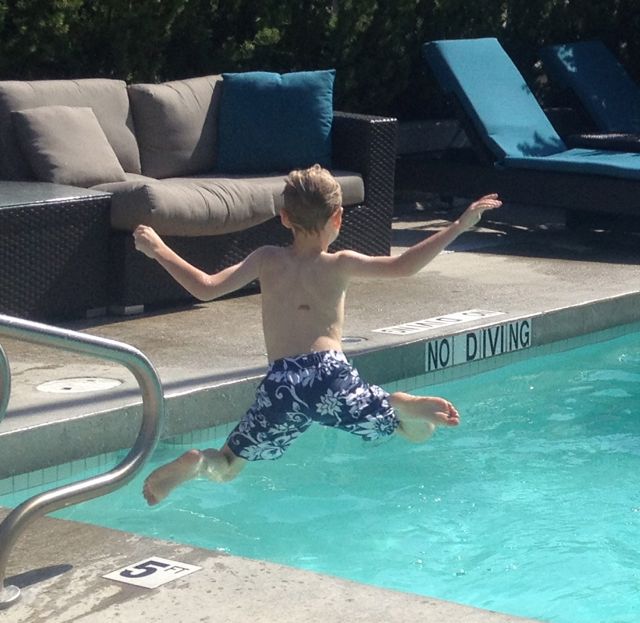 Biking in Whitler - Making a splash at the Whistler Aava Hotel Pool