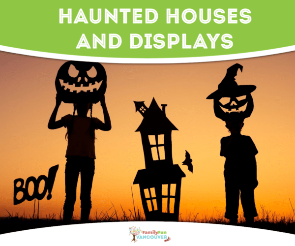 Haunted house cut outs on an orange background