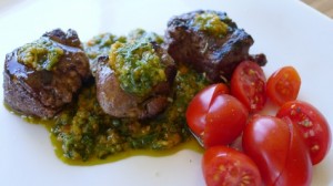 Argentine Skewers with Cherry Tomatoes and Chimmichirri Sauce