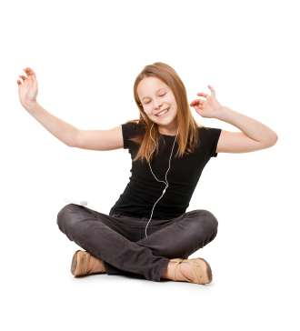 Girl dancing with earbuds