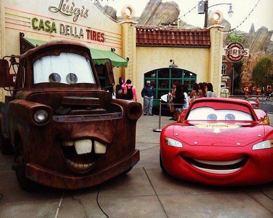 Mater & Lighting at Luigis Casa del Tires at Carsland Disneyland California Adventure