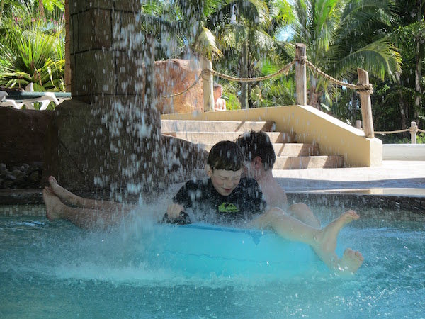 Float along the 650 ft meandering Lazy River. Although this sounds like a relaxing way to spend an afternoon, you have to be careful to avoid getting doused by the roaring overhead waterfalls when your child pushes your float under one. 