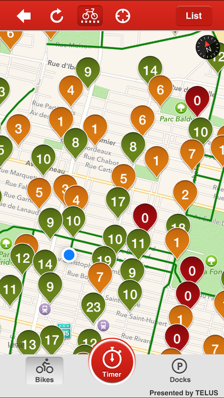 Die Bixi-App informiert Sie darüber, wo sich die Bixi-Stationen in den Schränken befinden und wie viele Fahrräder verfügbar sind