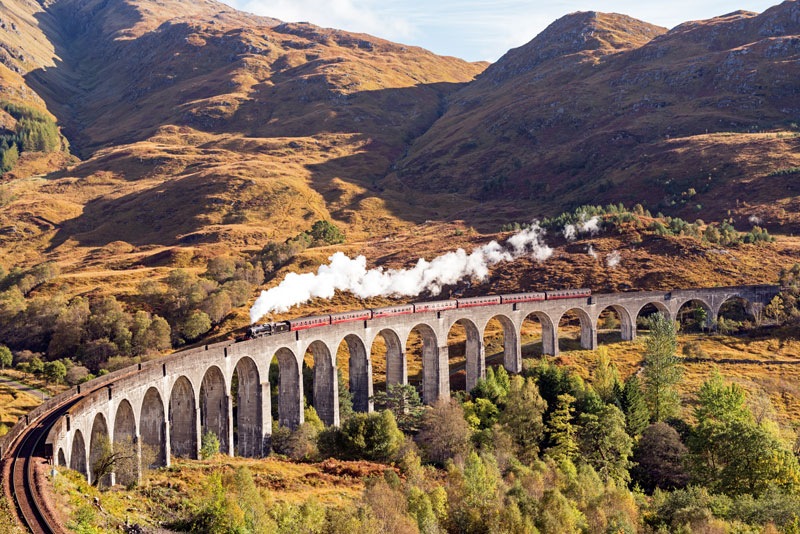 The Jacobite on the Glenfinnan Viaduct. Photo credit: West Coast Railways