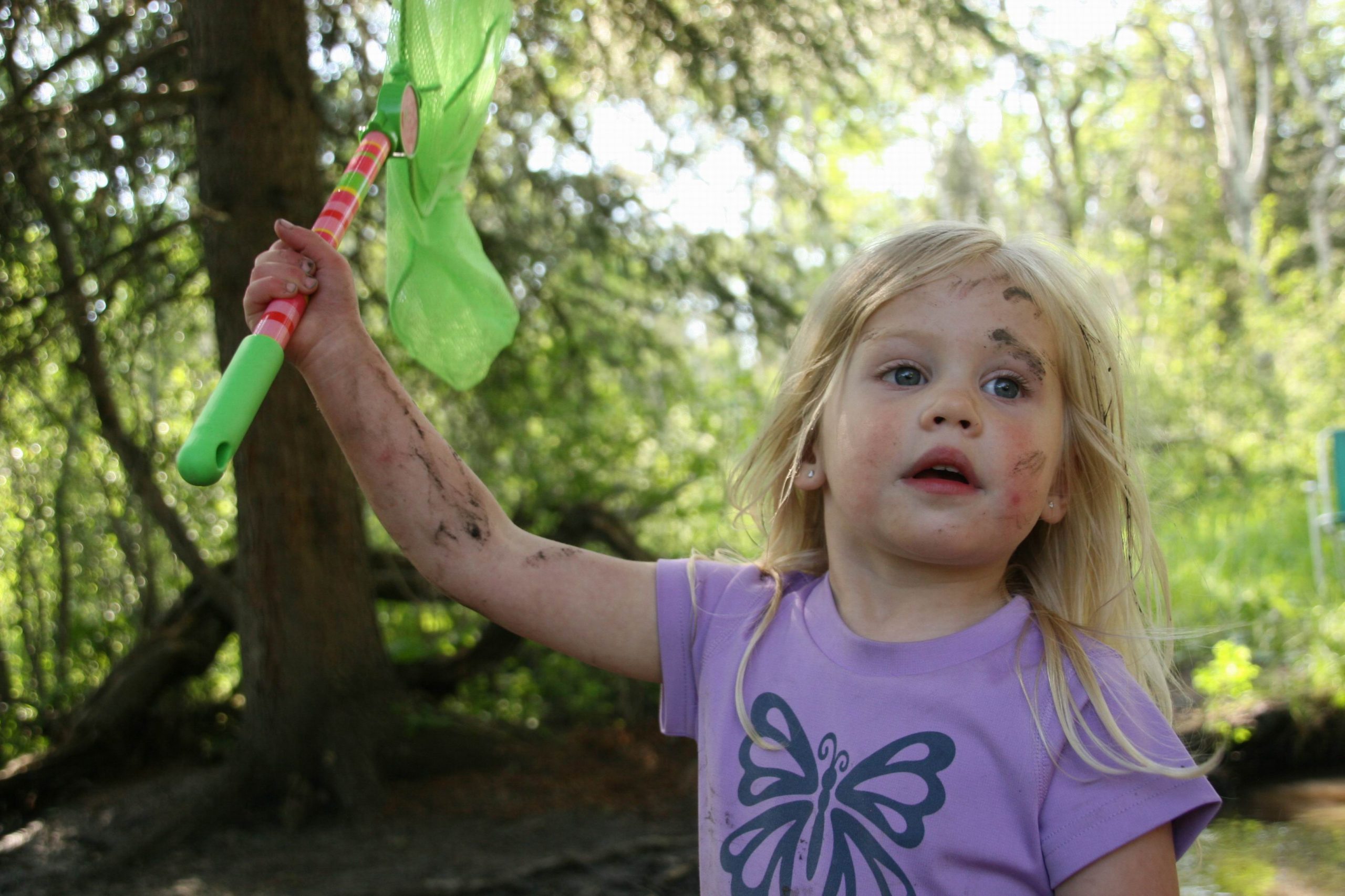 Armed with a butterfly net and ready to conquer the forest