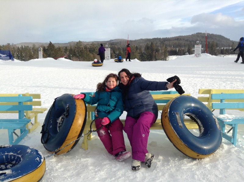 Mother and daughter tubing at Valcartier Quebec
