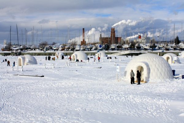 Ice Fishing at Village Nordik in Quebec City view photo by Helen Earley