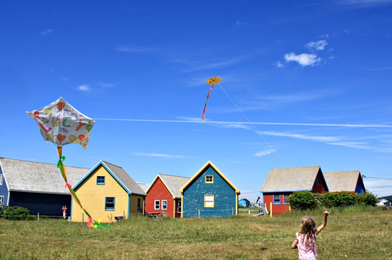 Flying kites in the Magdalen Islands photo by Helen Earley