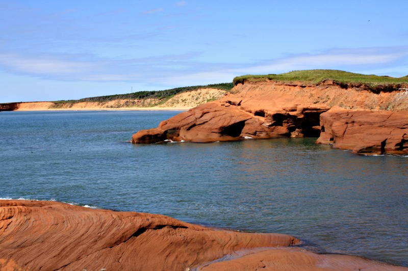 Magdalen Islands Grosse Ile red rocks caving photo by Helen Earley