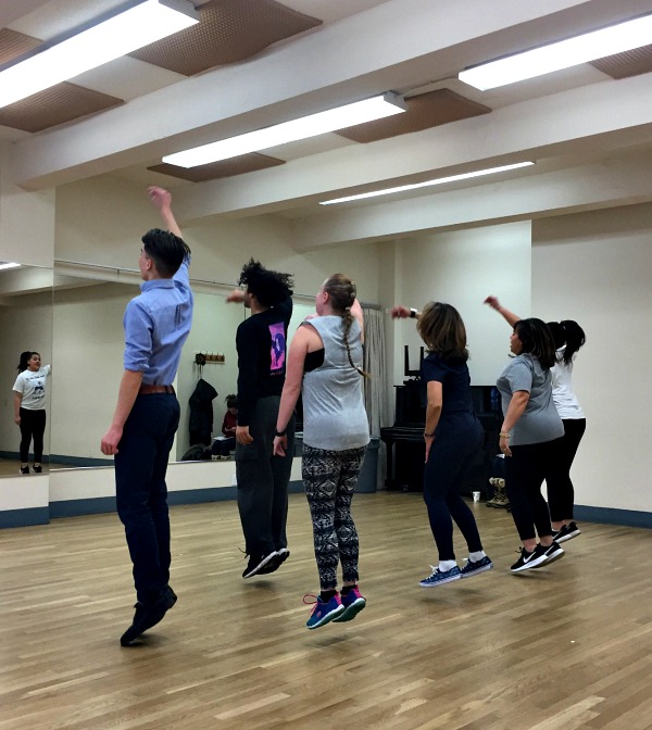 How to Navigate the Lights of Broadway With Teenagers - Learning dance steps from a professional show cast member is a priceless experience. Credit: Claudia Laroye