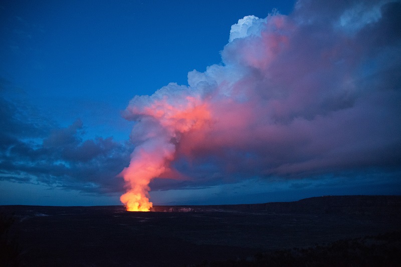 Science on Hawaii Island- Kilauea volcano at dusk - photo courtesy Hawaii Volcanoes National Park
