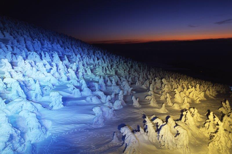 Monstros de neve do Japão Juhyo iluminado