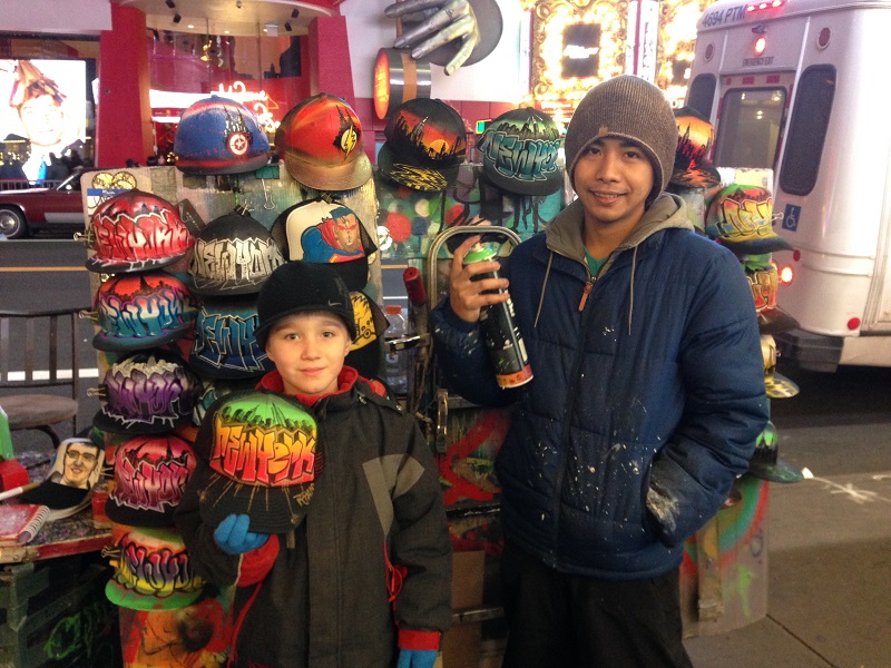 Very happy with his choice of graffiti cap. Photo Paige McEachren