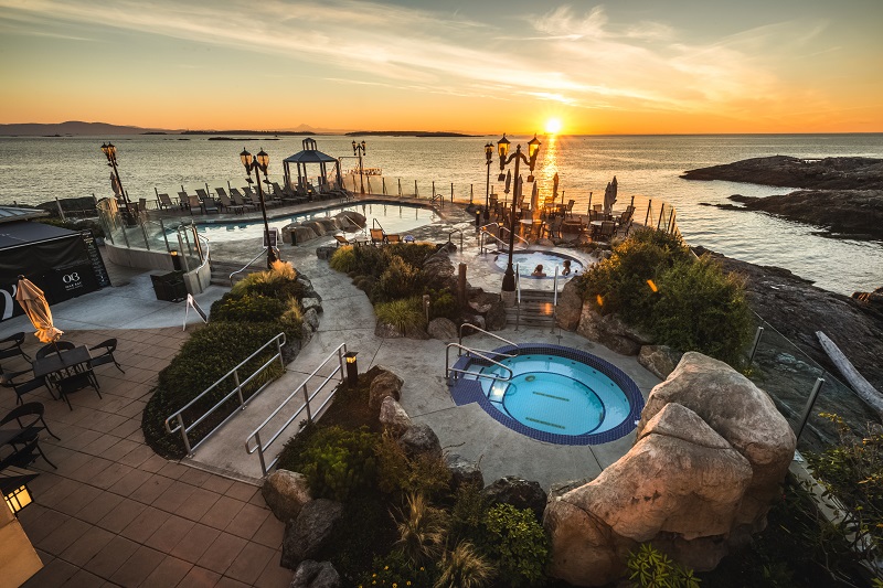 Mineral baths with an ocean view. Photo credit The Oak Bay Beach Hotel