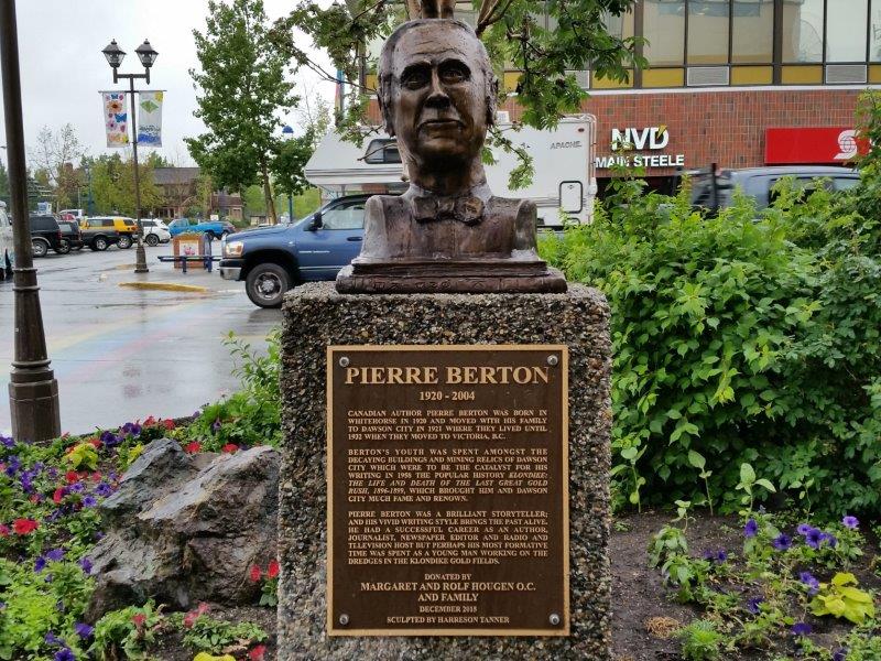 Bronze busts of famous celebrities like Pierre Berton line the street in Whitehorse - photo Debra Smith