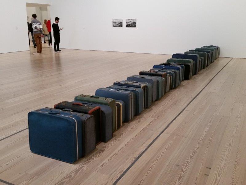 Zoe Leonard's 1961, 2002- Suitcases at the Whitney Museum The artist adds one for each year of her life - photo Debra Smith
