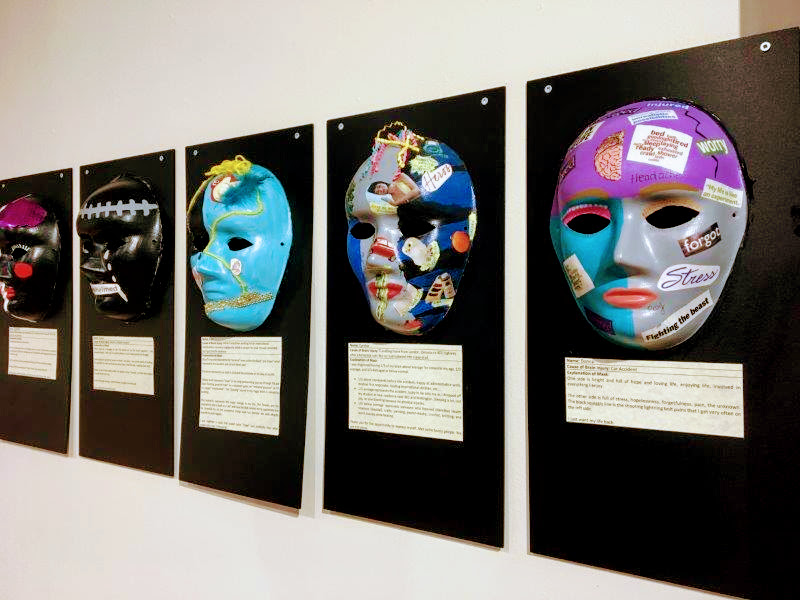 Brain exhibit- masks by Brain injury survivors - Photo Melody Wren
