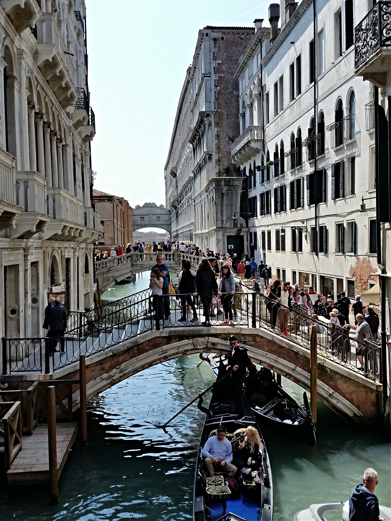 Gondola traffic jams are common on the way to the Bridge of Sighs, the last bridge in this picture - photo Debra Smith