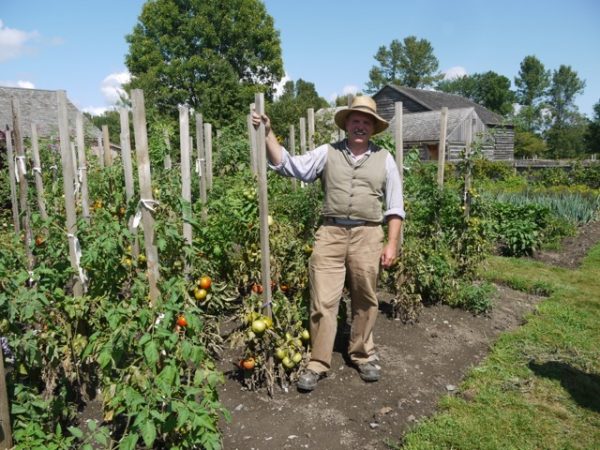 A proud gardener at Upper Canada Village demonstrates how the vegetables are grown - Photo Jan Feduck