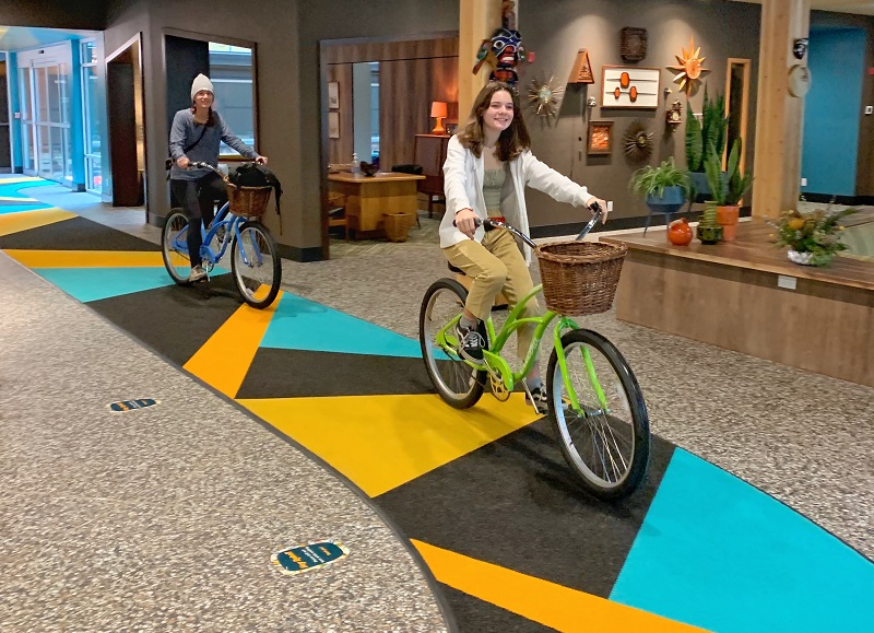 Cycling through the lobby at Hotel Zed_Myles Beeby photo