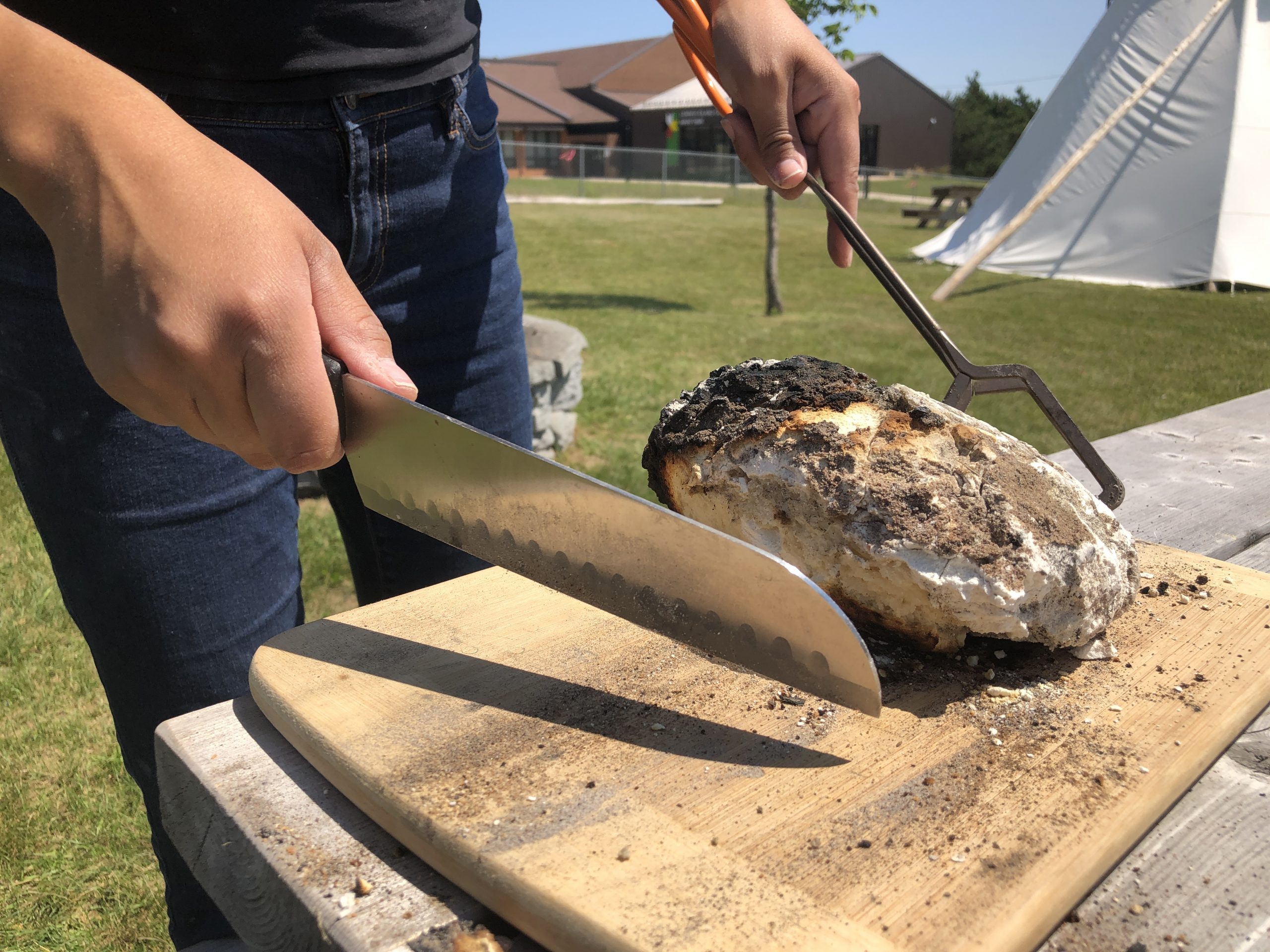 Bannock cooking on Lennox Island Prince Edward Island