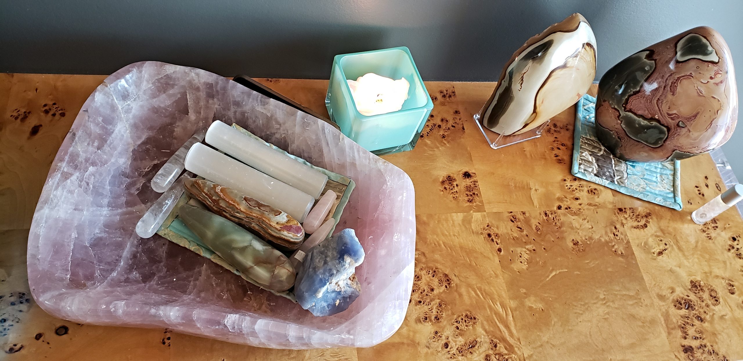 Therapy crystals at Flourish LIV Well Spa - photo Debra Smith