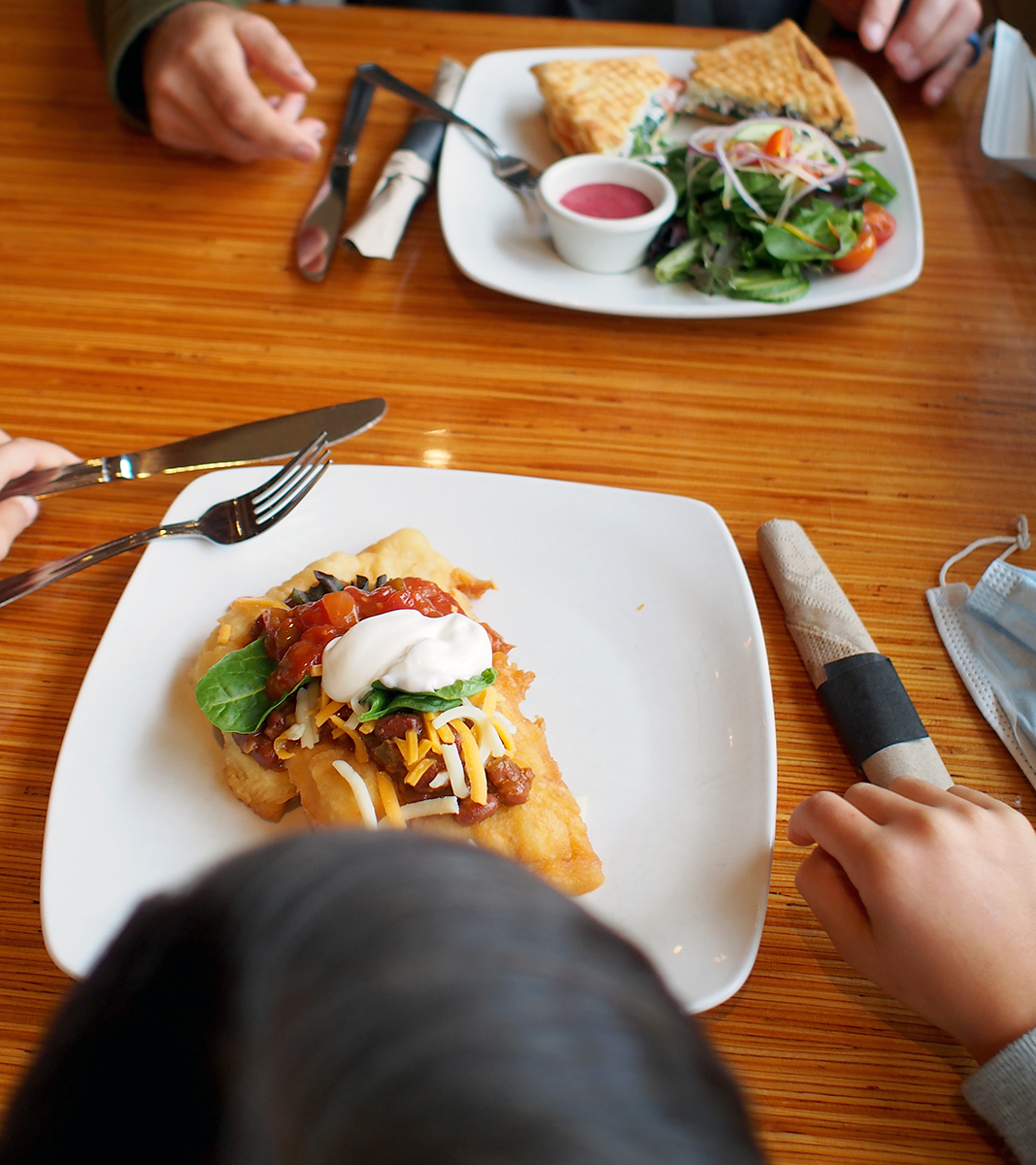 Learning From Lil’wat and Squamish Teachers - Enjoying smoked salmon panini and bannock tacos at Thunderbird Cafe. Photo Annie B. Smith