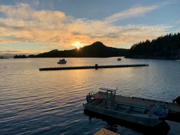 Coucher de soleil à Farewell Harbour Lodge - Photo Carol Patterson